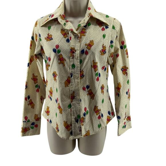 Vintage Disney Sears Winnie The Pooh Balloons Print Button Front Blouse Size 14 - Picture 1 of 5